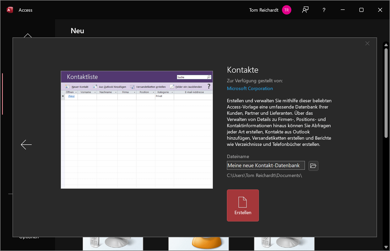 Crea un database di Access con modelli