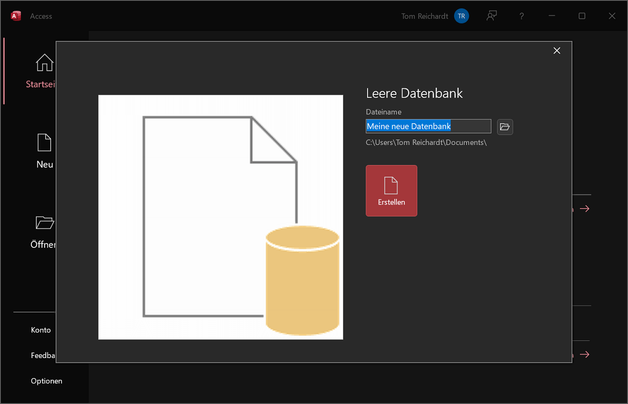 Crea un database vuoto in Access