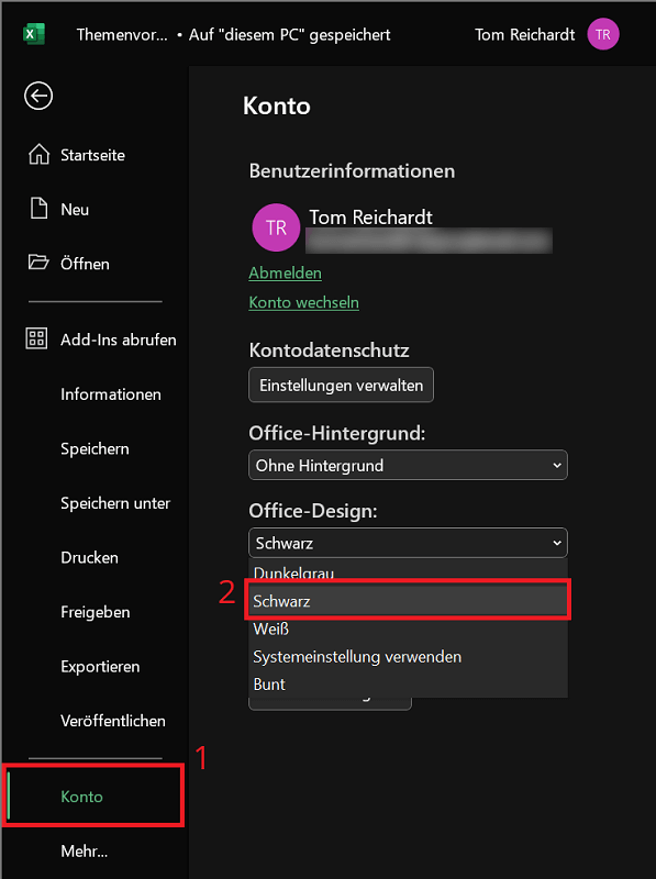 Alternative Anleitung f&uuml;r den Excel Dark Mode