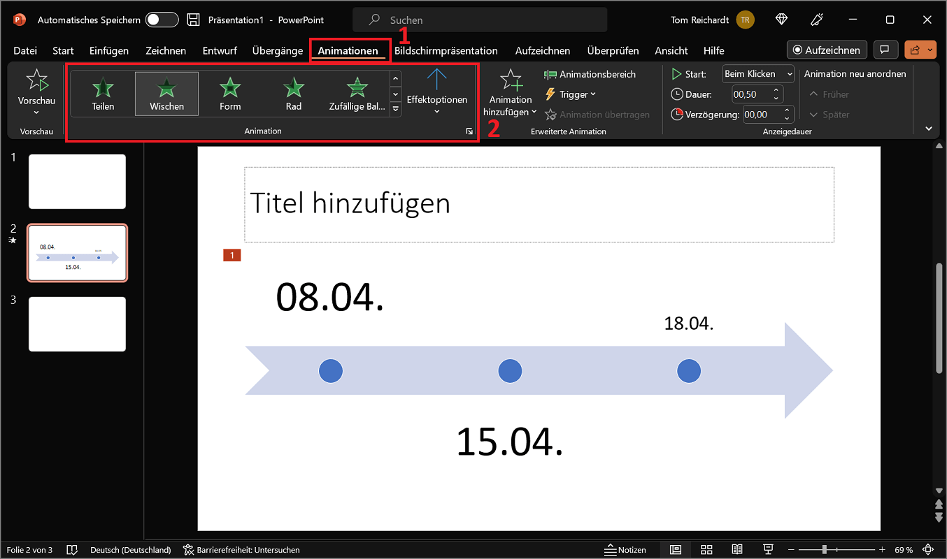 Aggiungi animazioni a una sequenza temporale di PowerPoint
