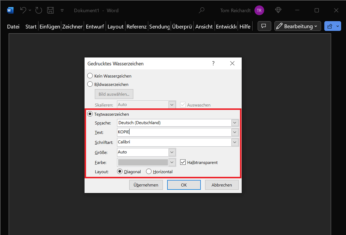 Crea e modifica filigrana personalizzata