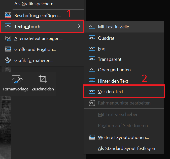 Bild in Word frei bewegen