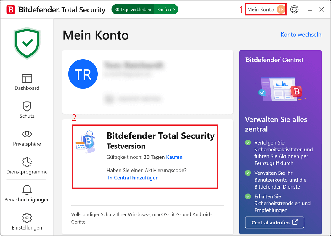 Mostra la durata rimanente della licenza di Bitdefender