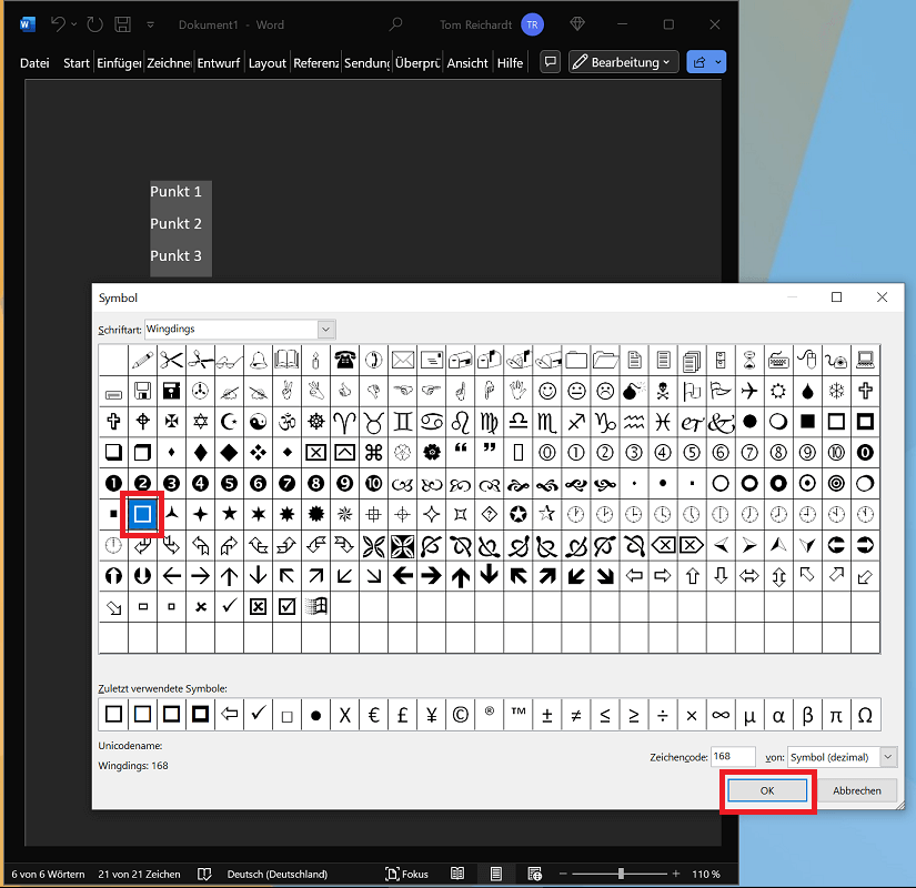 Inserisci la casella di controllo in Word