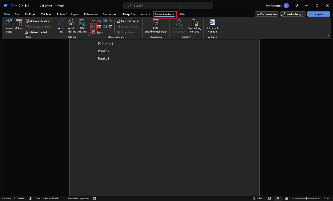 Inserisci la casella di controllo digitale in Word