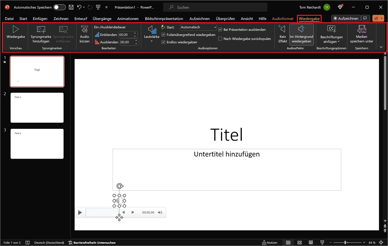 Impostazioni e regolazioni per la musica di PowerPoint