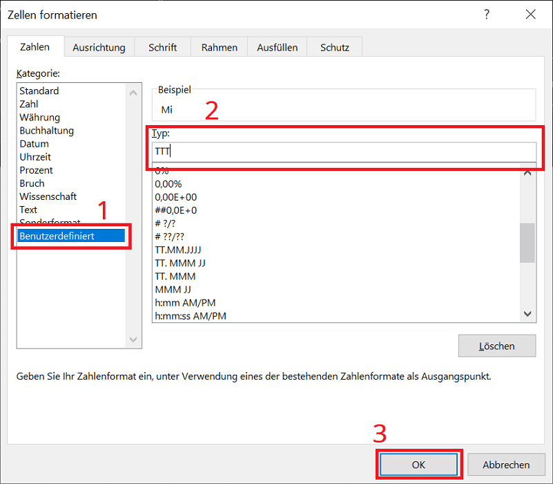Mostra la data di Excel con il giorno della settimana in una versione breve