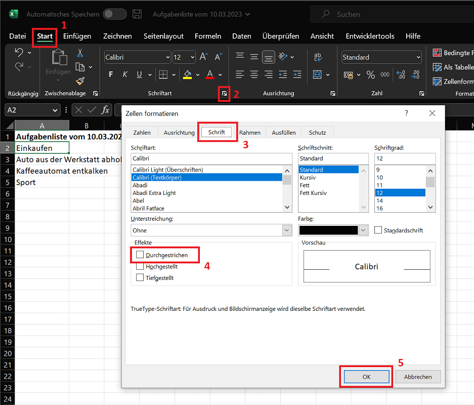 Excel: funzione barrato nelle opzioni
