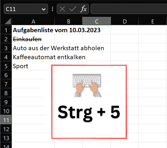 Barrato in Excel utilizzando una scorciatoia da tastiera