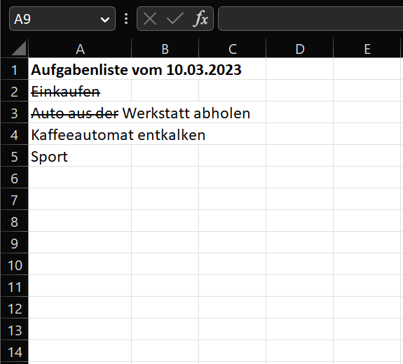 Cancella le singole parti in Excel