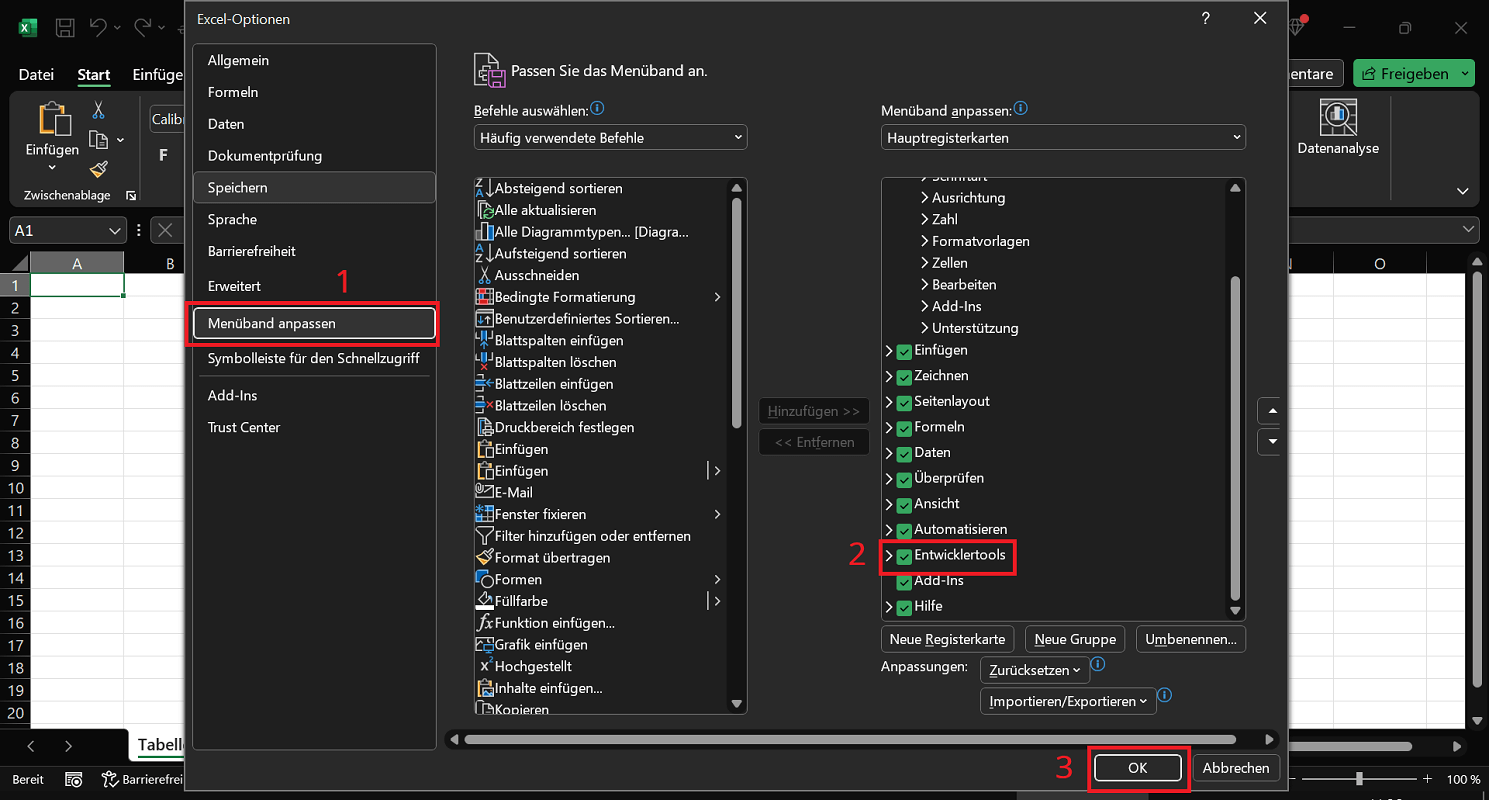 Aggiungi strumenti per sviluppatori in Excel