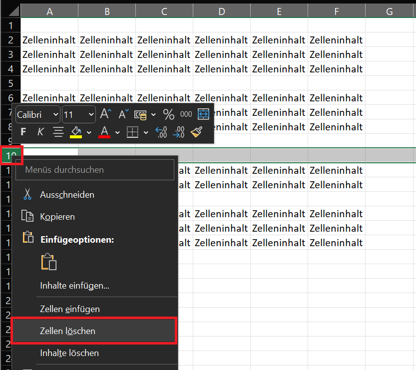 Elimina la riga vuota in Excel utilizzando la barra dei numeri di riga