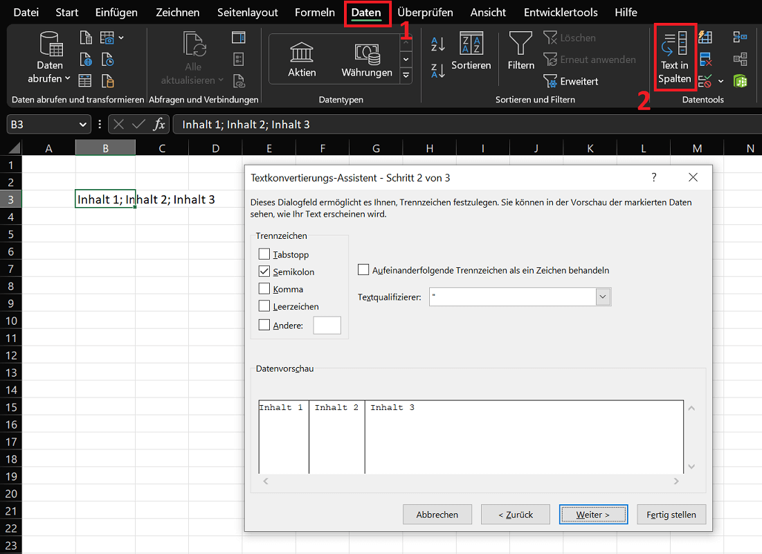 Dividi cella in Excel con la conversione guidata del testo