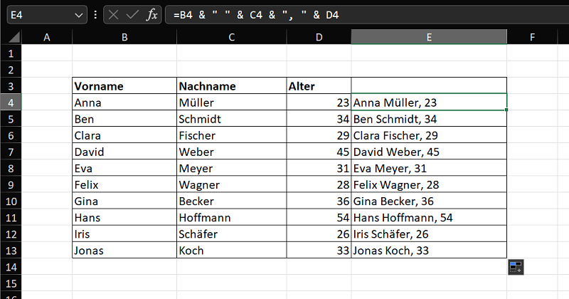Celle unite in Excel