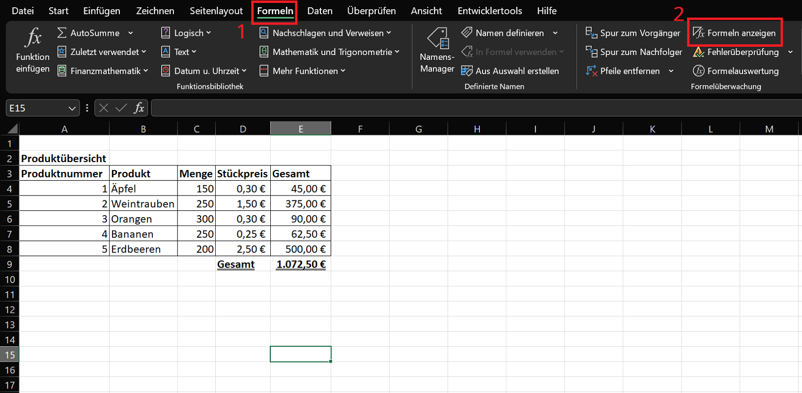 Visualizza le formule in Excel
