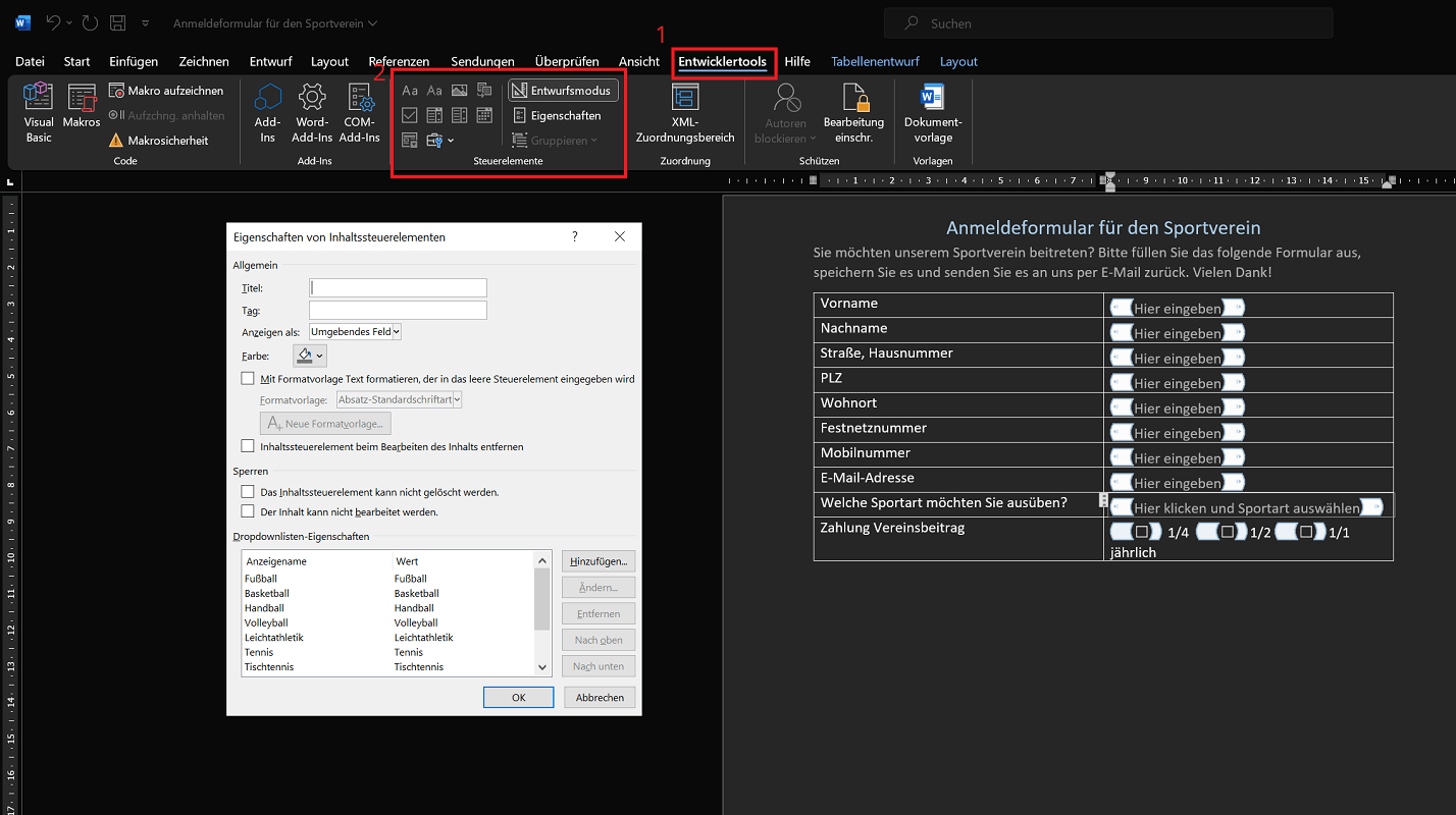 Crea un modulo in Word