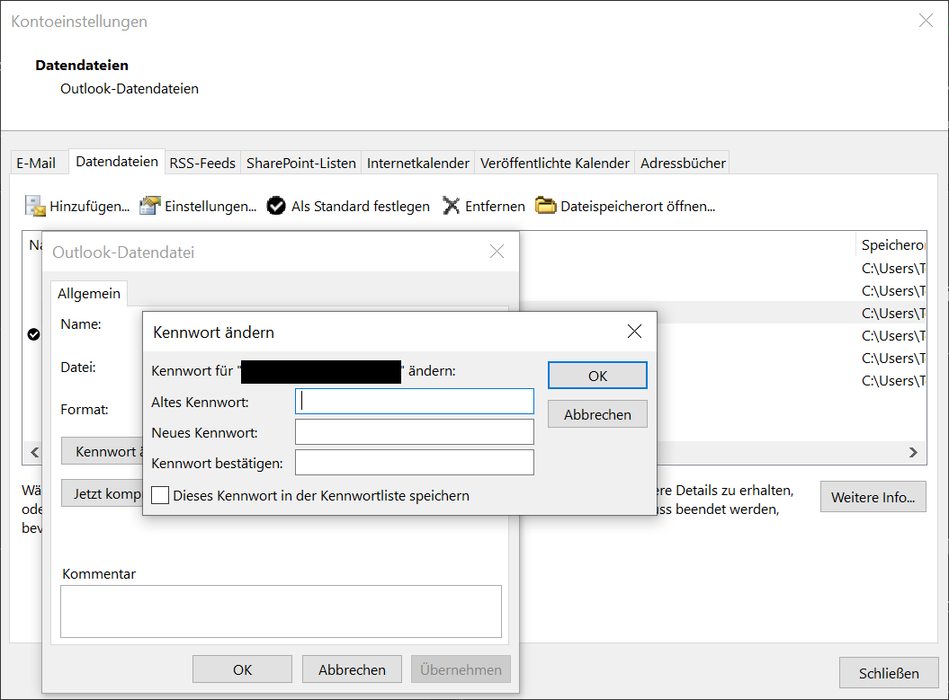 Cambia la password del file Outlook