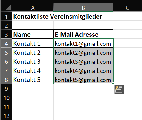 Copia i contatti da un elenco Excel