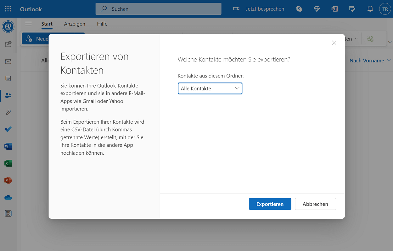 Esporta i contatti nella versione web di Outlook