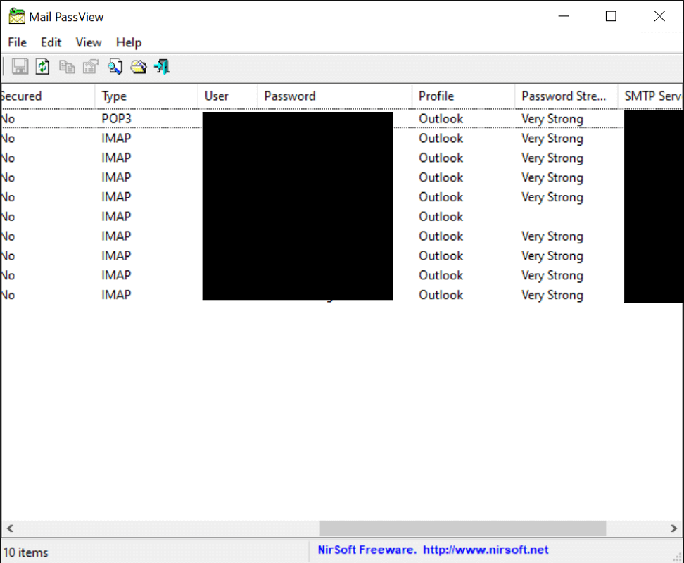 Leggi la password di Outlook con Mail PassView