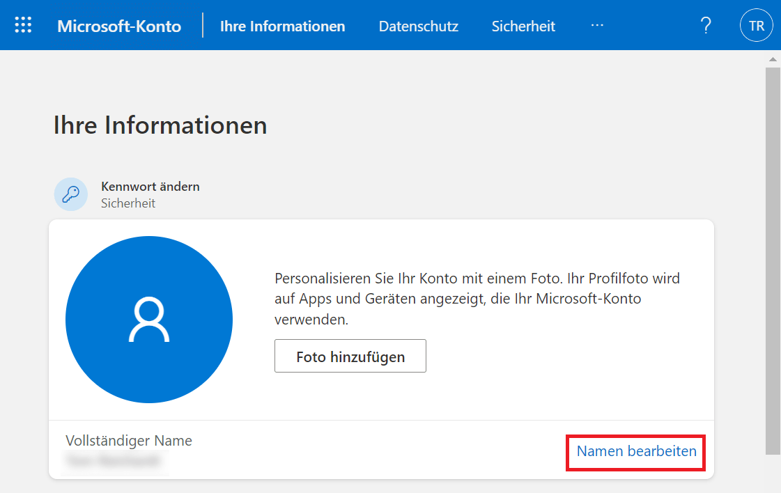 Cambia il nome dell'account Microsoft