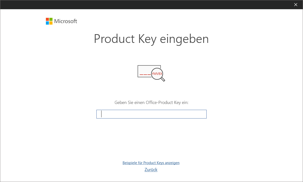 Immettere la chiave prodotto in Office 2019