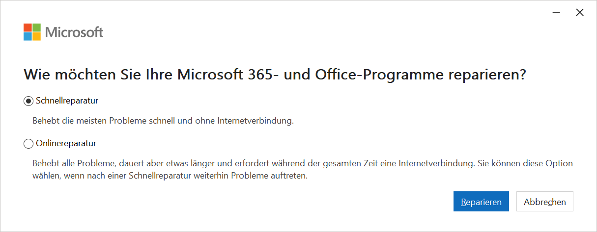 Avvia il ripristino di Office Outlook