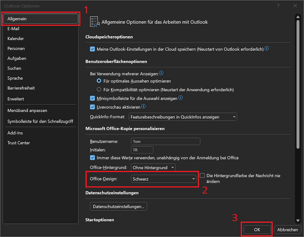 Attiva la modalità oscura di Outlook nell'applicazione Windows