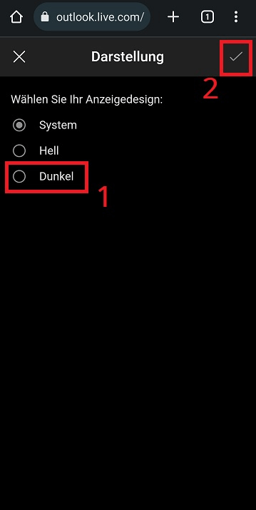 Attiva la modalità oscura di Outlook sul tuo smartphone o tablet nel browser Internet