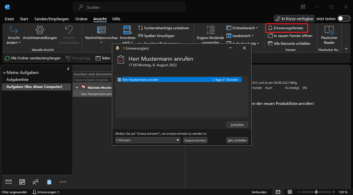 Visualizza tutti i promemoria attuali in Outlook
