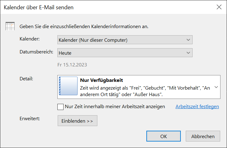 Invia il calendario di Outlook tramite e-mail