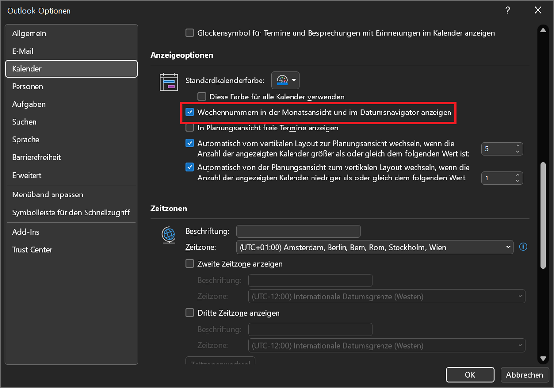 Attiva e visualizza la settimana del calendario in Outlook utilizzando le opzioni