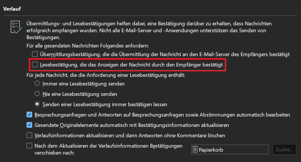 Disattiva le conferme di lettura di Outlook