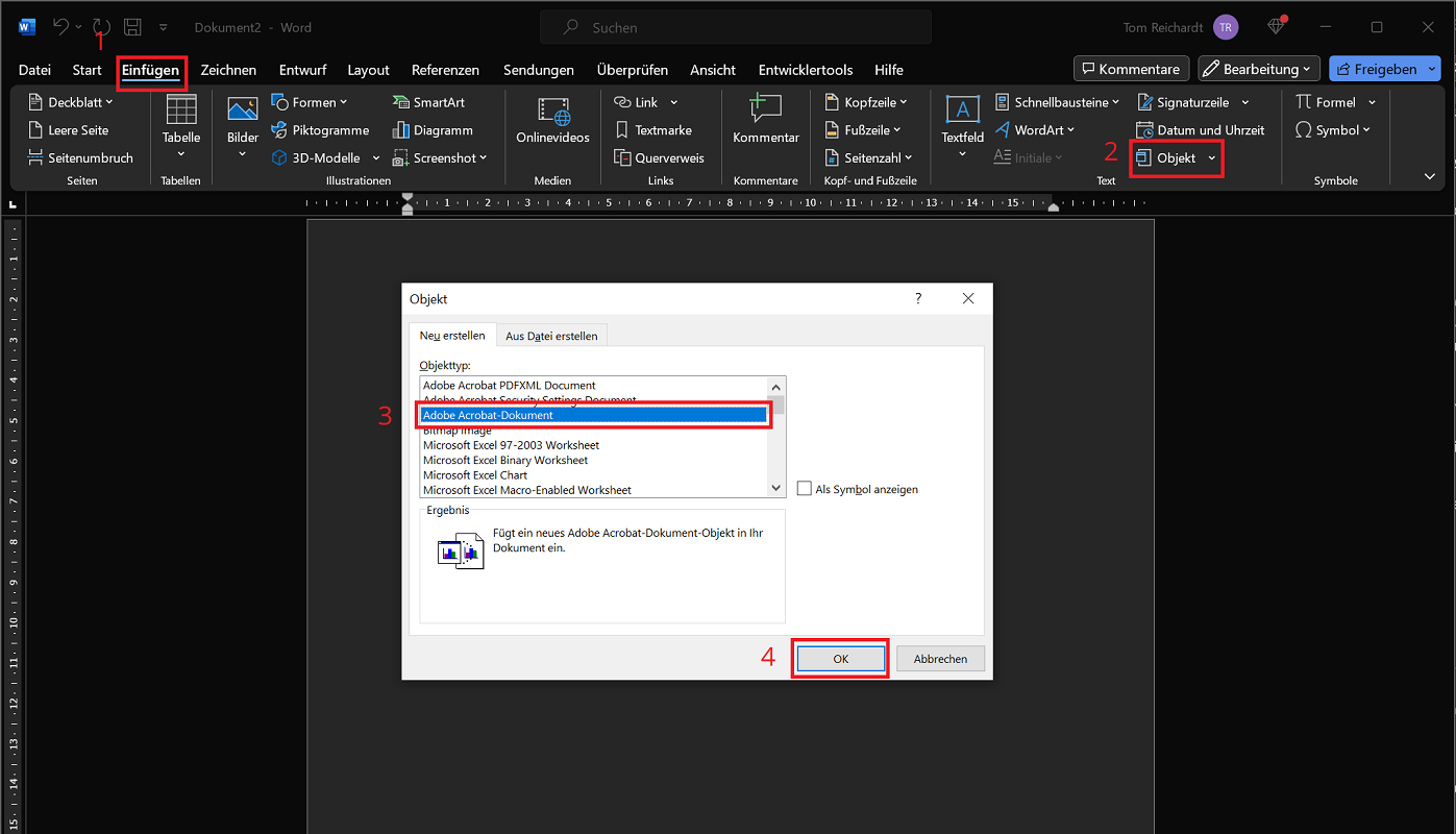 Inserisci il file PDF in Word