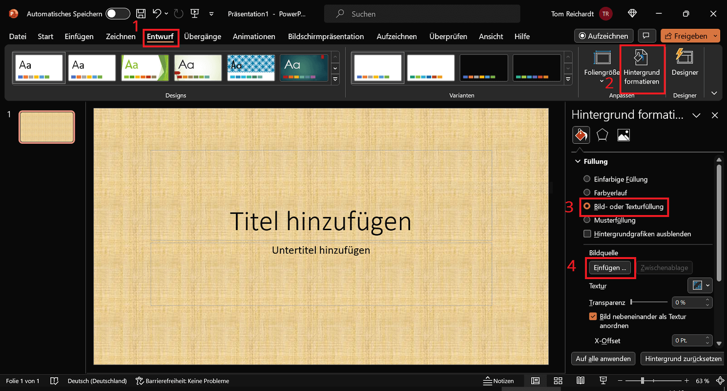 PowerPoint: inserisci l'immagine come sfondo