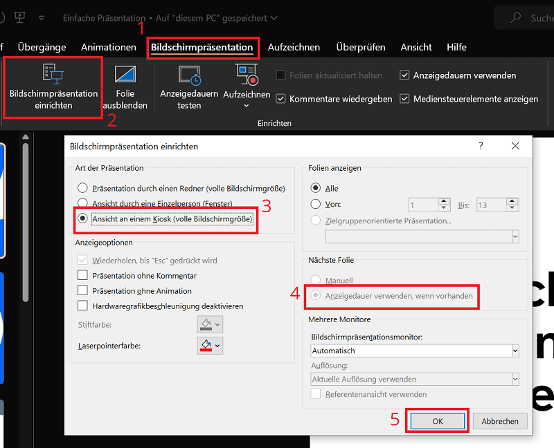 Abilita il ciclo infinito in PowerPoint