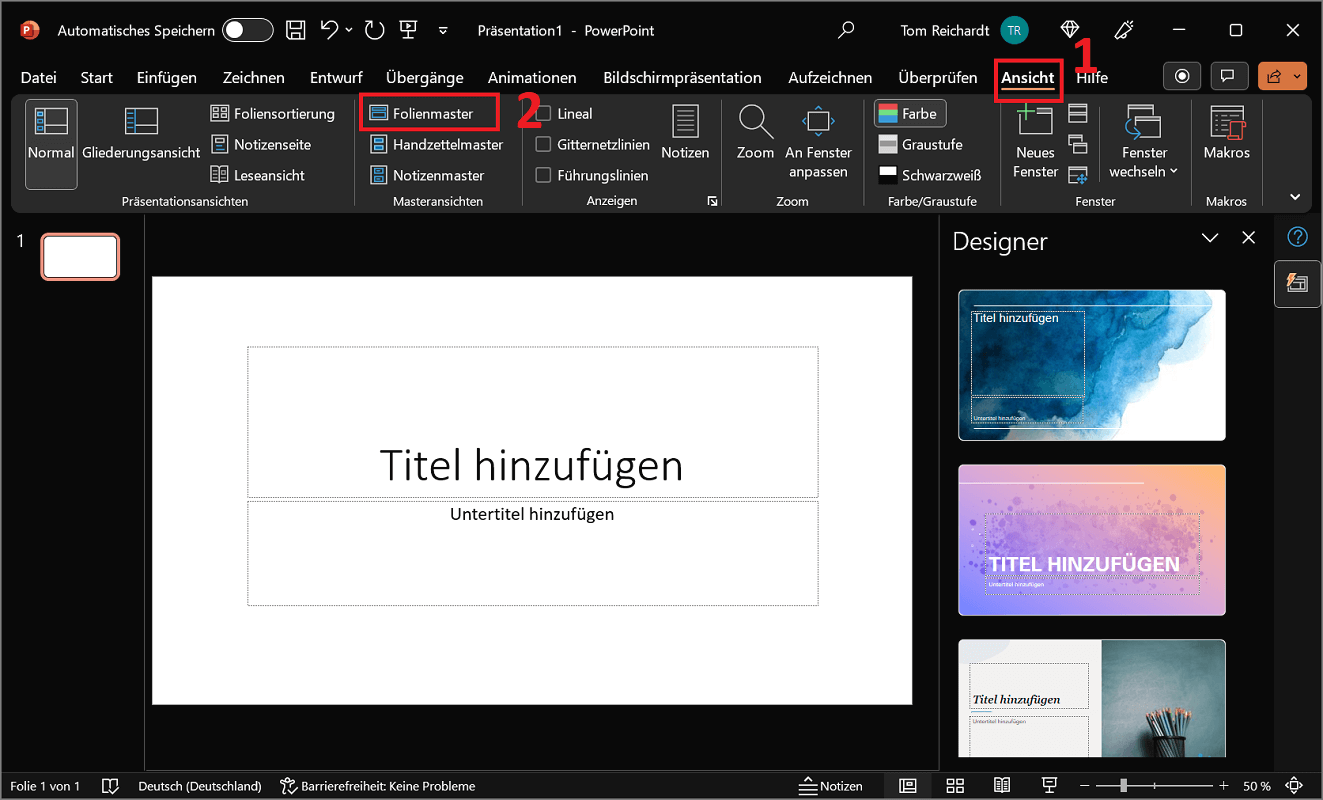 Apri lo schema diapositiva di PowerPoint