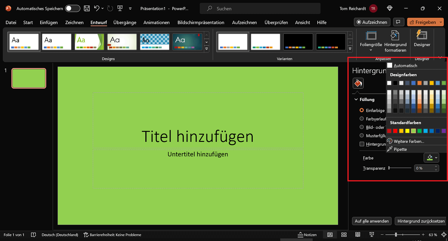 PowerPoint: cambia il colore di sfondo