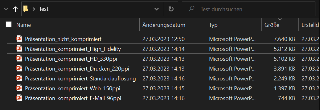 Test per la compressione in PowerPoint