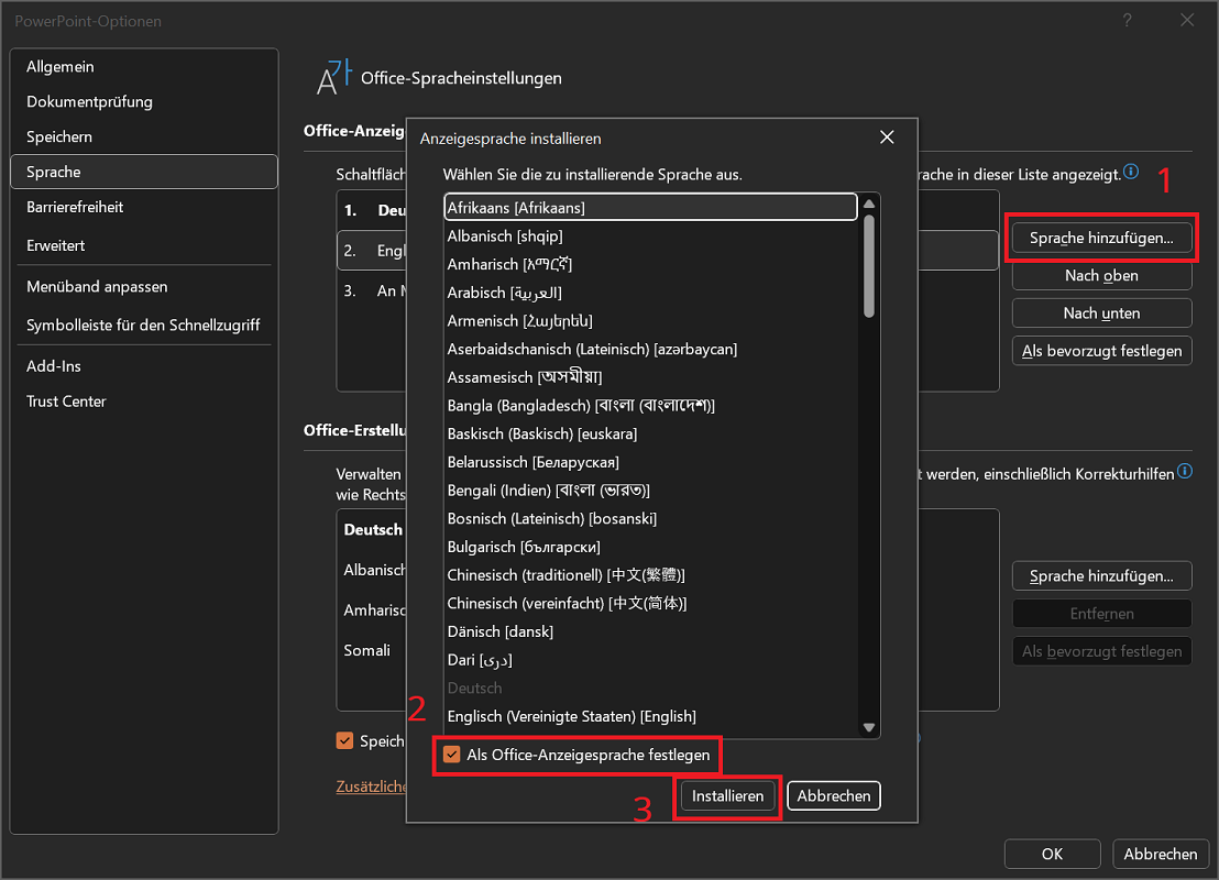 Installa la nuova lingua di visualizzazione in PowerPoint