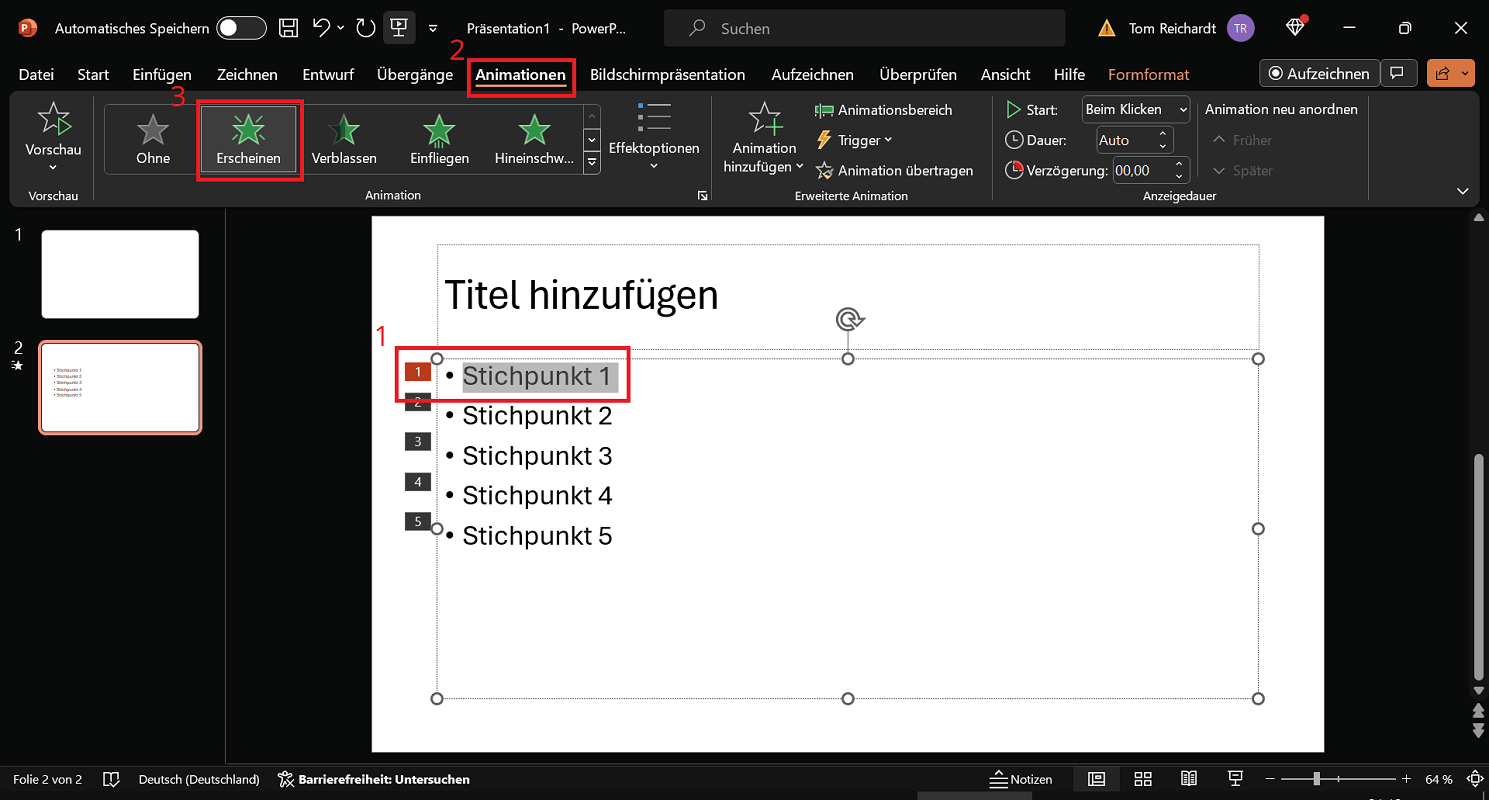 Mostra i punti di PowerPoint uno dopo l'altro