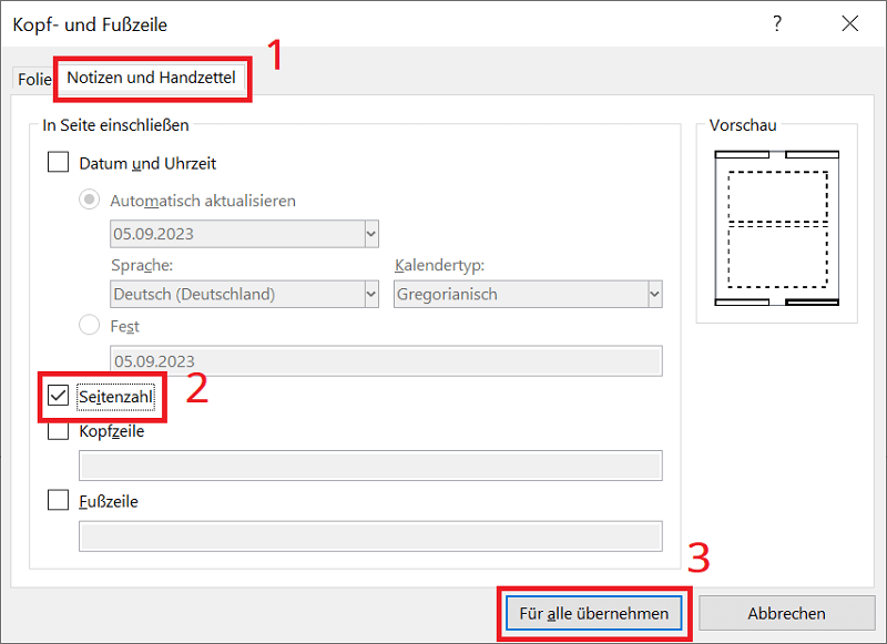 Inserisci il numero della pagina PowerPoint nell'area note e dispense