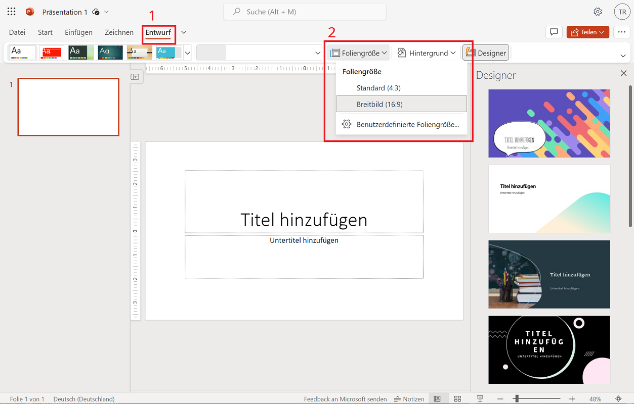 Cambia il formato nella versione web di PowerPoint