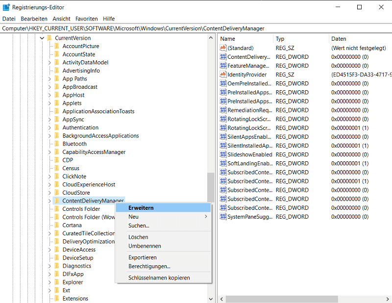 ContentDeliveryManagement im Registrierungs-Editor l&ouml;schen