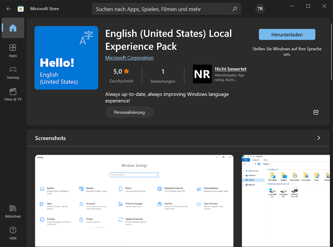 Scarica i pacchetti lingua da Windows Store