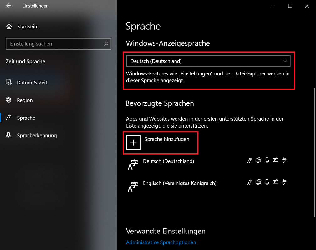 Systemsprache in den Windows 10 Einstellungen ändern