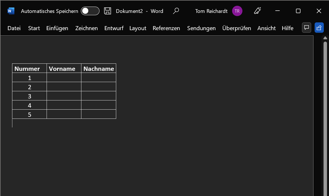 Tabelle in Word einfügen