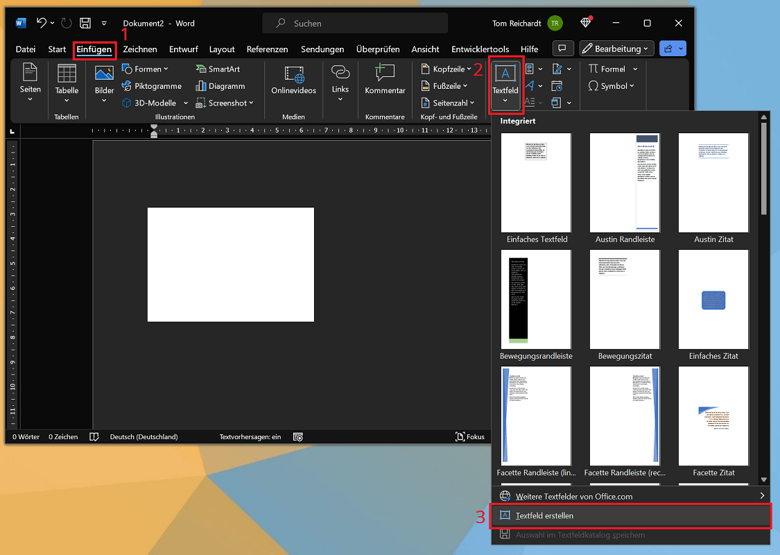 Inserisci il campo di testo in Word