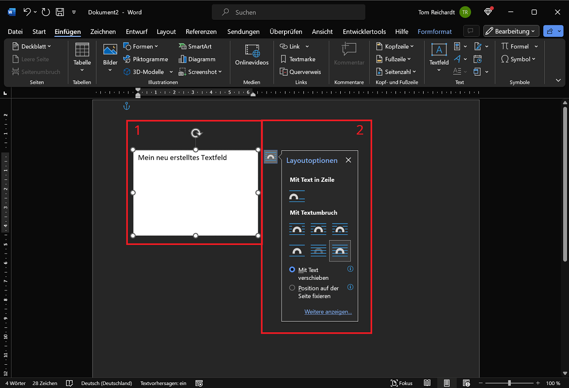 Opzioni e opzioni di impostazione per un campo di testo in Word