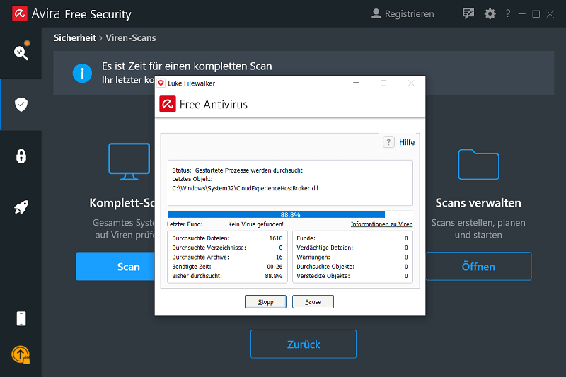 Scansione manuale nello scanner antivirus